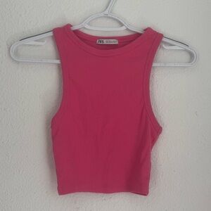 Zara bubblegum pink cropped ribbed basic tank top size S